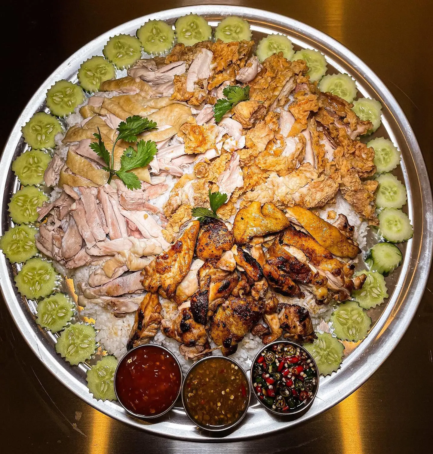 Another Family Combo platter with three styles of chicken